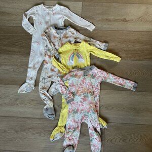 24 Month Girls Footie Pajamas Bundle 100% Cotton PJs 4 Pieces
